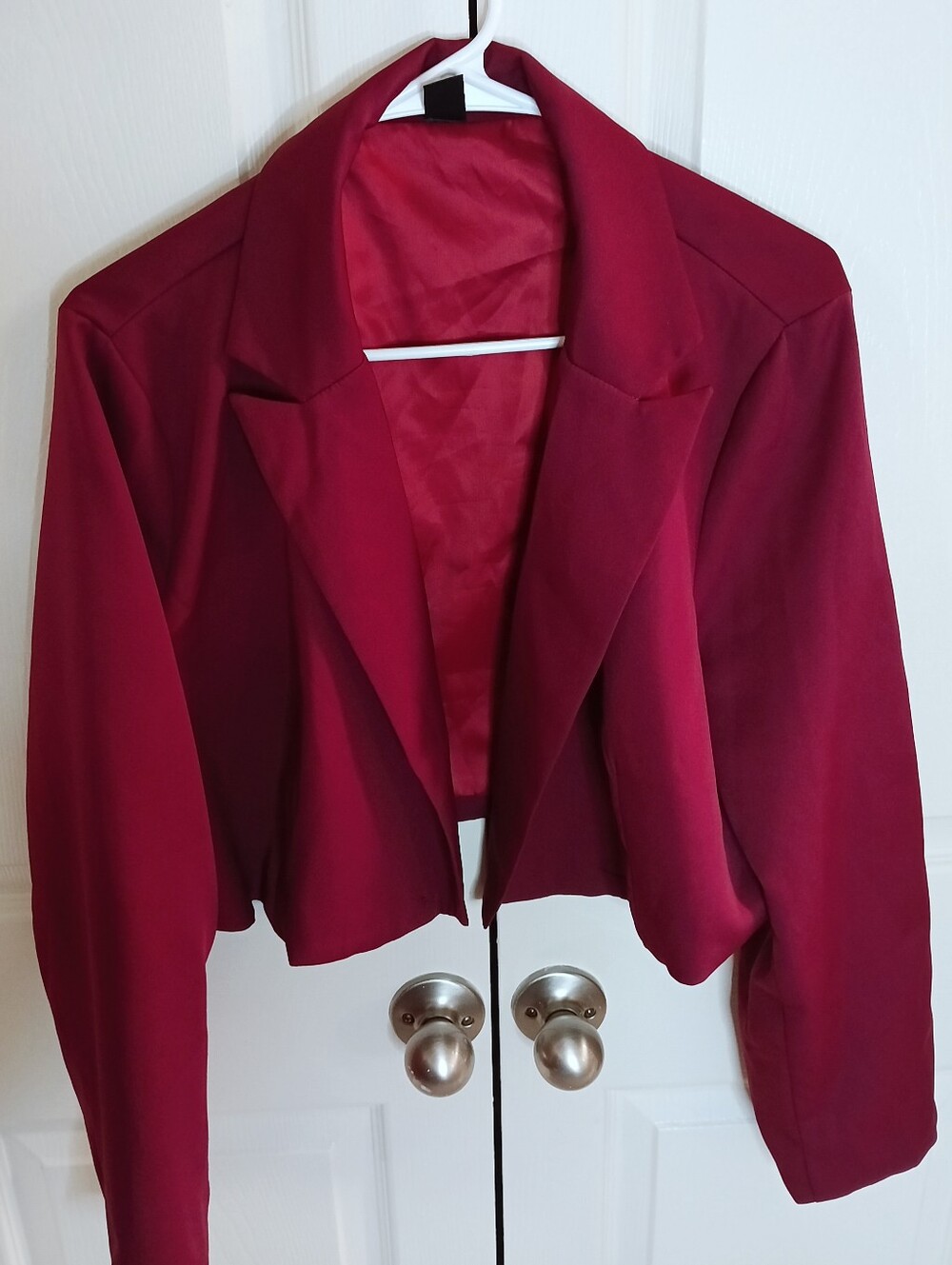 SHEIN Cropped Blazer Jacket Women 1XL Wine Red Tailored Notch Lapel - Picture 2 of 6